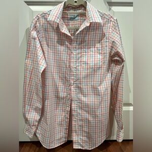Boys Long-Sleeve Checked Button-Up Shirt - Coral & Light Blue